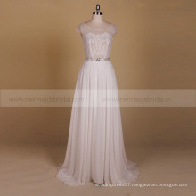 Decent Sheath Scalloped Lace Beaded Belt Beach Wedding Dress Real Photos